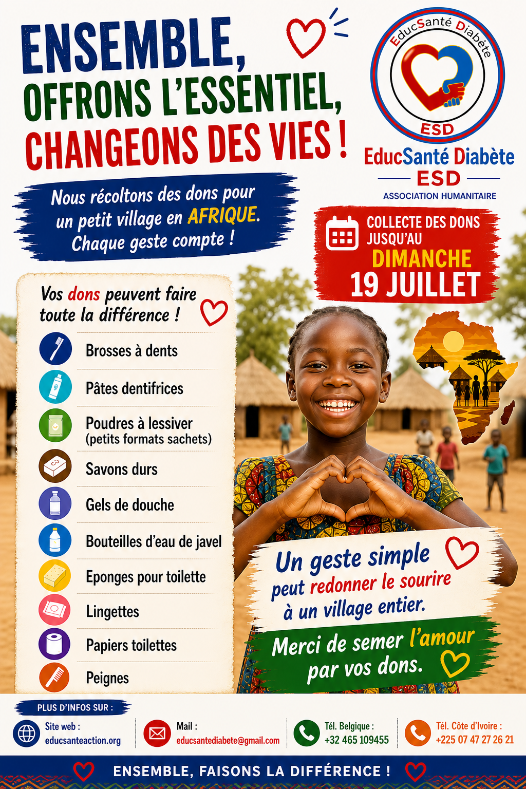 Recolte kits d&rsquo;hygiène pour le village.